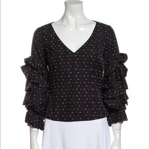 Caroline Constas Polka Dot Ruffle Sleeves Summer Top